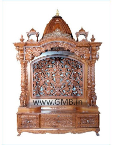 Luxury Wooden Mandir with Floral Jaali | GMB