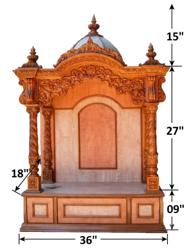 Regal Hand-Carved Wooden Mandir with Domed Crown