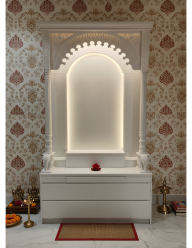 Concept Design: Backlit Arch Marble Pooja temple