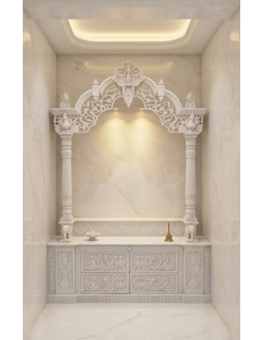 Hand-Carved White Marble Mandir