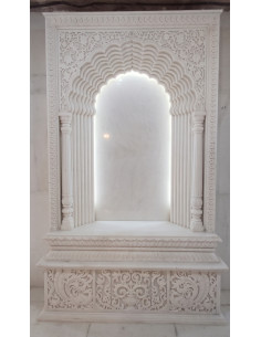 White Marble Temple with Arched Design & Carved Panels