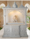 Grand Five-Shikhar White Marble Temple with Carved Elephant Base