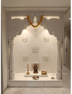 Custom Pooja Room with Elephant Arch and Marble Lotus Backwall