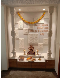 Custom Pooja Room with Carved Wall and Ganesh Shloka
