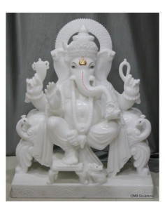 24-inch hand-carved white marble Ganesha murti