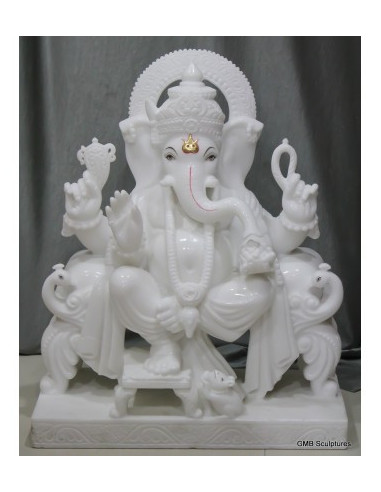 24-inch hand-carved white marble Ganesha murti