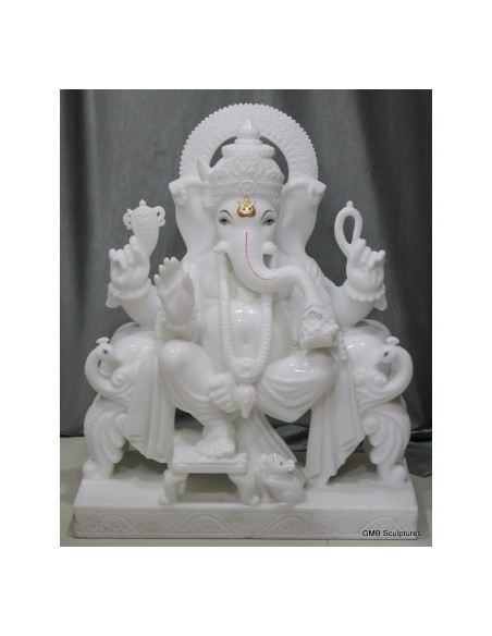 24-inch hand-carved white marble Ganesha murti