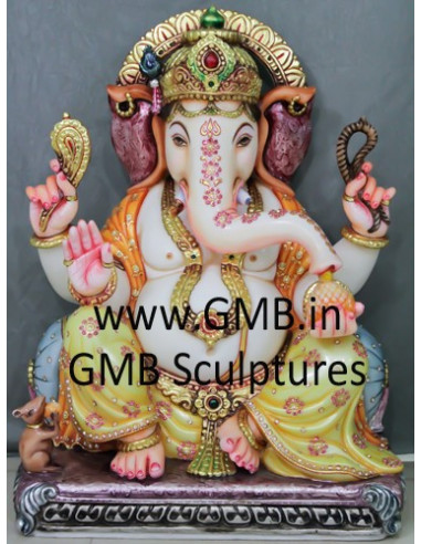 24-Inch Hand-Carved White Marble Ganesha Murti | Gita Murti Bhandar, Ahmedabad