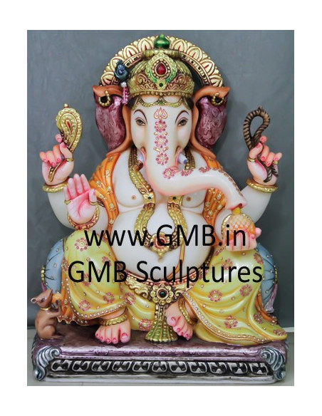 24-Inch Hand-Carved White Marble Ganesha Murti | Gita Murti Bhandar, Ahmedabad
