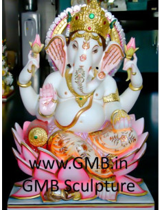 24-Inch Hand-Carved White Marble Lotus Ganesha Murti | GMB, Ahmedabad