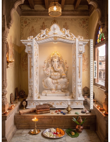 Luxury White Wooden Mandir with Jali Doors | Ahmedabad
