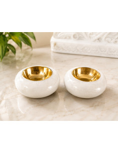 Marble Diya with Gold-Polished Interior, Set of Two