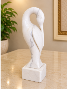 Marble Abstract Bird Sculpture with Natural Grey Veining