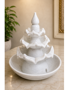 Marble Tabletop Water Fountain with Scalloped Tiers and Bud Finial