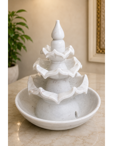 Marble Tabletop Water Fountain with Scalloped Tiers and Bud Finial