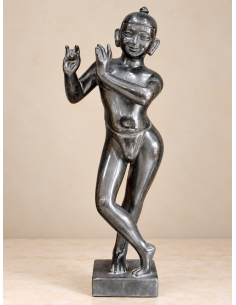 Plain Black Marble Krishna Idol, Natural Finish, 18 Inches