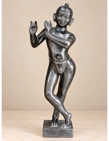 Plain Black Marble Krishna Idol, Natural Finish, 18 Inches