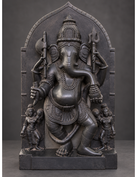 Black Stone Finish Marble Ganesha Idol