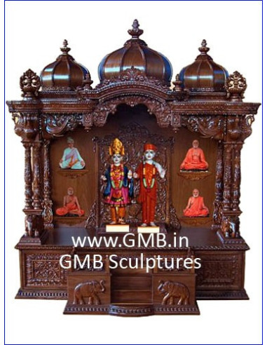 Premium Handcrafted Teak Wood Swaminarayan Mandir with Intricate Carvings | Gita Murti Bhandar