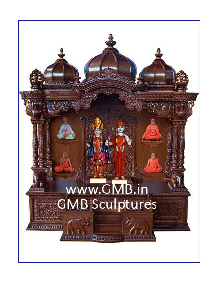 Premium Handcrafted Teak Wood Swaminarayan Mandir with Intricate Carvings | Gita Murti Bhandar