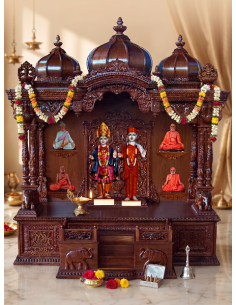 Premium Handcrafted Teak Wood Swaminarayan Mandir with Intricate Carvings | Gita Murti Bhandar