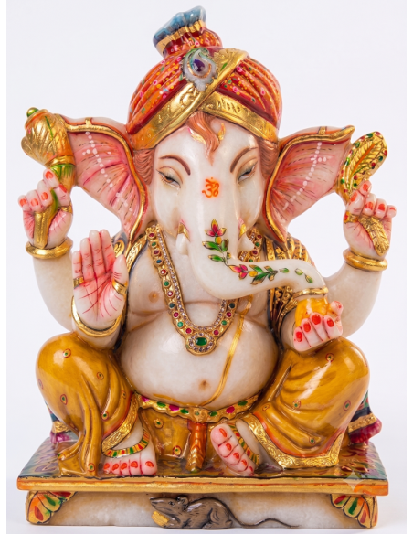 12 Inch Pure White Marble Ganesha Statue for Home Altar | Gita Murti Bhandar