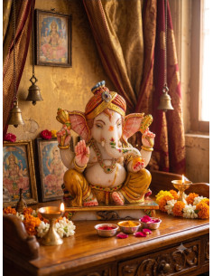 12 Inch Pure White Marble Ganesha Statue for Home Altar | Gita Murti Bhandar 2