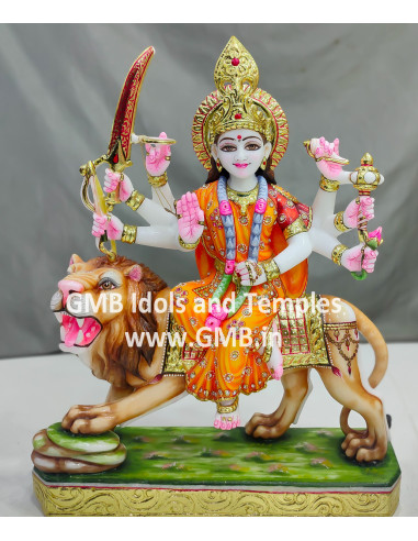 18 Inch Colorful Real Solid Marble Goddess Durga Statue | Gita Murti Bhandar, Ahmedabad