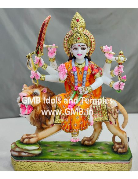 18 Inch Colorful Real Solid Marble Goddess Durga Statue | Gita Murti Bhandar, Ahmedabad