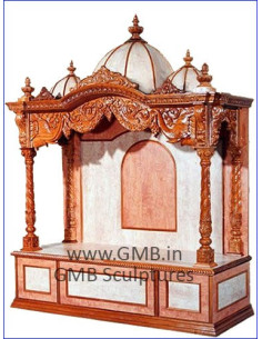 Luxury Wooden Mandir with Marble Inlay | GMB